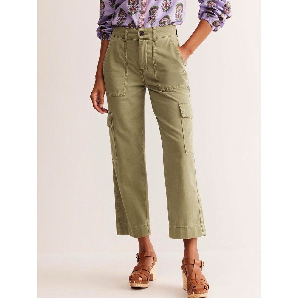 Boden Cargo Trousers Pants Size 10‎ Olive Green Patch Pockets High Waist
